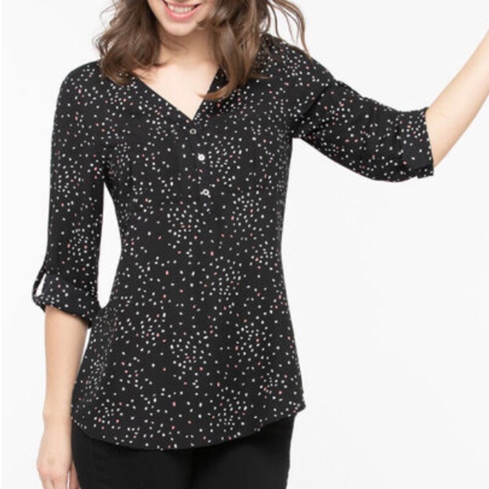 Tab Sleeve Henley Blouse